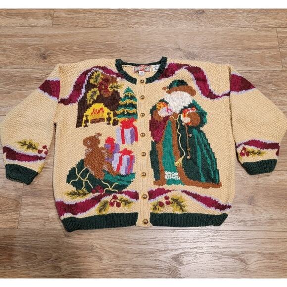 VTG Cardigan Bay Christmas Cardigan Sweater Hand Knit Sz 1X Cottagecore - Picture 2 of 12